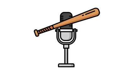 Fototapeta premium Microphone with Baseball Bat, Sports Commentary Podcast Concept, Isolated White Background