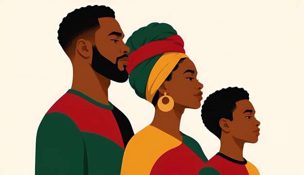 2D flat vector animation of African American family looking up in unity.