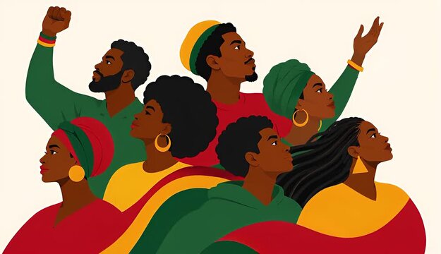 Vibrant 2D flat animation of happy crowd celebrating Juneteenth festival.
