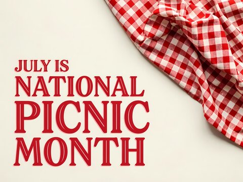 July is national picnic month concept with red and white checkered tablecloth
