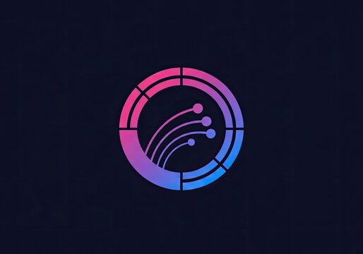 Abstract tech circle logo with fiber optic data lines.