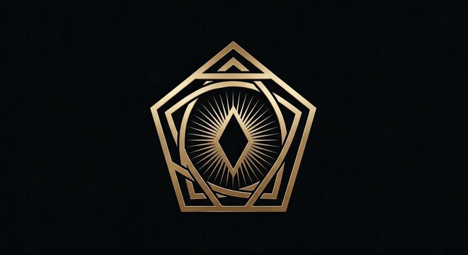 Art Deco golden pentagon geometric diamond shape icon.