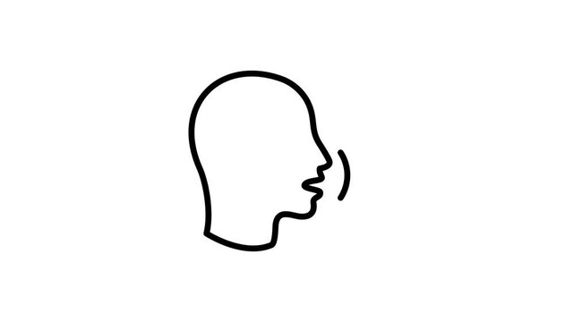 Talk and speak animated icon. Head with sound wave animation video