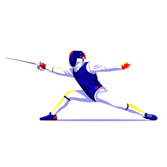 Fototapeta premium Fencer in action, dynamic pose, athletic sport, isolated illustration