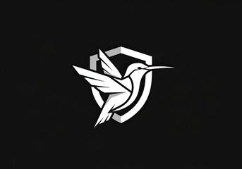 Fototapeta premium Hummingbird bird icon inside a protective shield emblem.