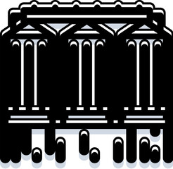 Naklejka premium Classical building architectural facade featuring prominent columns and a pediment, symbolizing history, knowledge, and justice in a clean graphic outline style