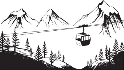 Cable car traveling over snowy mountains © Soriyea
