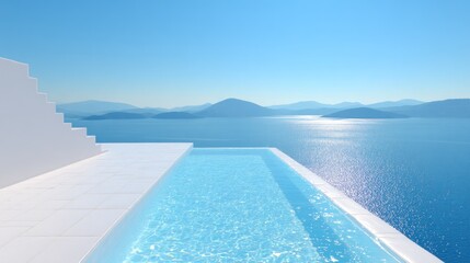 Fototapeta premium Infinity Pool with Stunning Ocean View and Blue Sky.