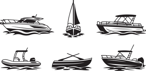Six different types of boats on water © Ranaart