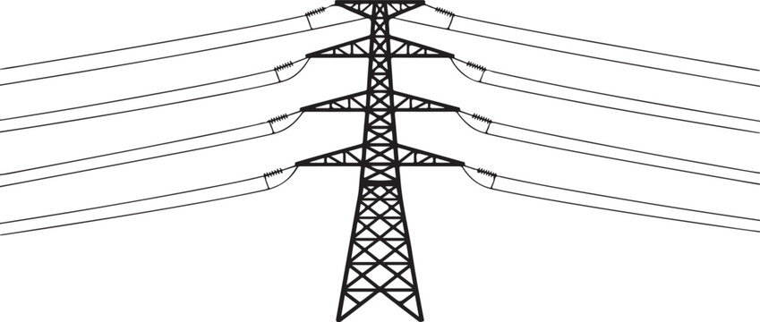 Power transmission tower with electrical lines