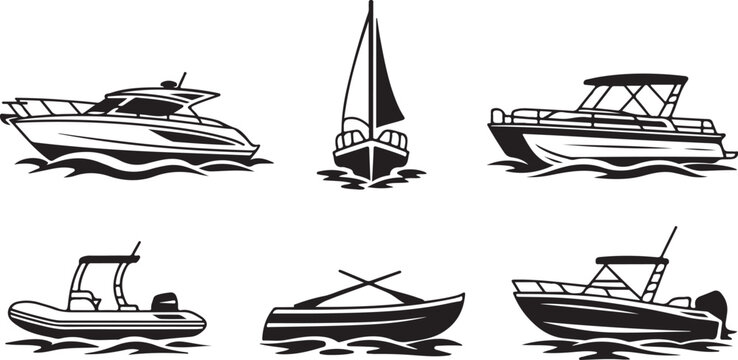 Six different types of boats on water
