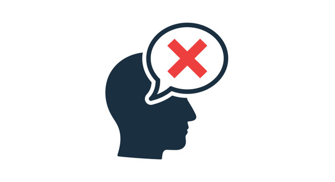 Mental Block Icon: Silhouette of Head with Red 'X' in Speech Bubble