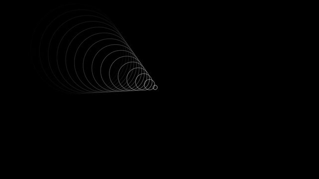 Abstract white neon circles tunnel fading on black background, loopable geometric motion graphics.Minimalist white glowing concentric circles scaling down to center point, loop animation in 4k video