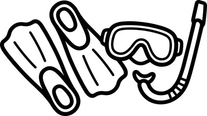 Snorkel Gear: Flippers, Mask, and Tube - Vector Line Art © Sugar
