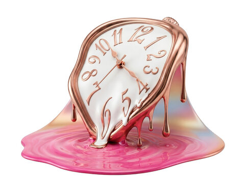 Melting rose gold clock with surreal liquid pink base