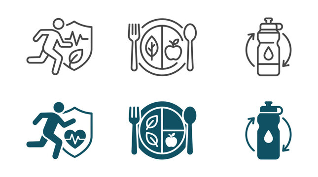 Healthy habits and balanced lifestyle icons set with lifestyle wellness nutrition exercise training vitality