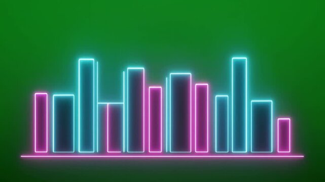 Neon bar chart icon vector, vibrant equalizer bars graphic for data visualization