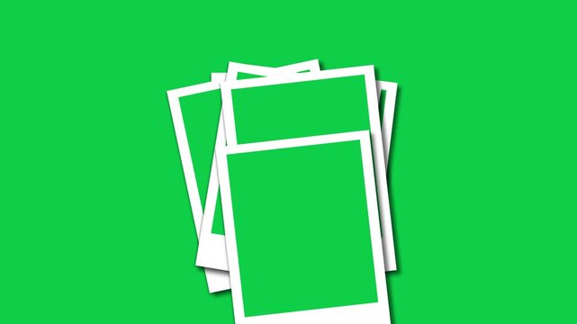 Polaroid empty photo frame with shadow on green screen for instant photo printing camera