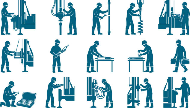 Geotechnical drilling crew set operating soil sampling rigs and core extraction tools