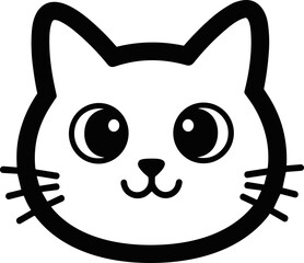 Fototapeta premium Cute Black and White Cat Face Icon, Simple Line Art, Kawaii Style, Vector Graphic
