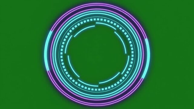 Futuristic circular HUD icon vector design featuring glowing neon rings and digital interface elements for modern tech graphics