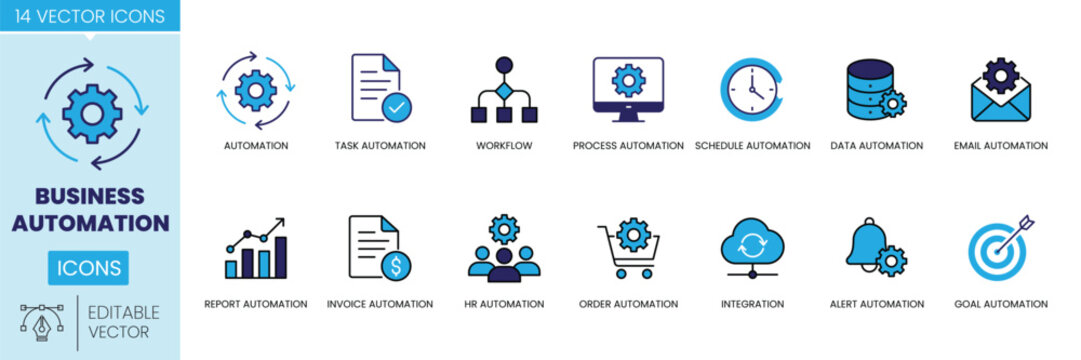 Business automation vector icons set for modern workflows and digital processes