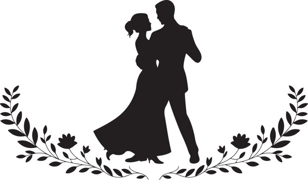 Couple dancing wedding silhouette vector