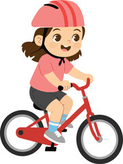 Girl riding small red bicycle with helmet