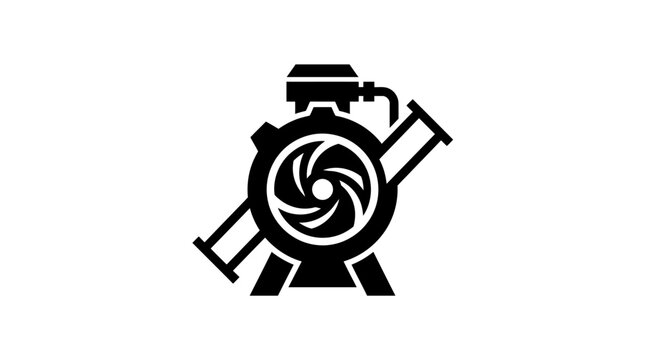 Black silhouette icon of a mechanical water pump with internal impeller