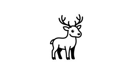 Fototapeta premium Simple black line drawing of a deer with antlers standing on white background