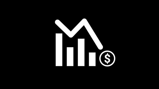 Financial bar chart with a dollar symbol, representing economic loss, inflation, and market recession.4k animation.