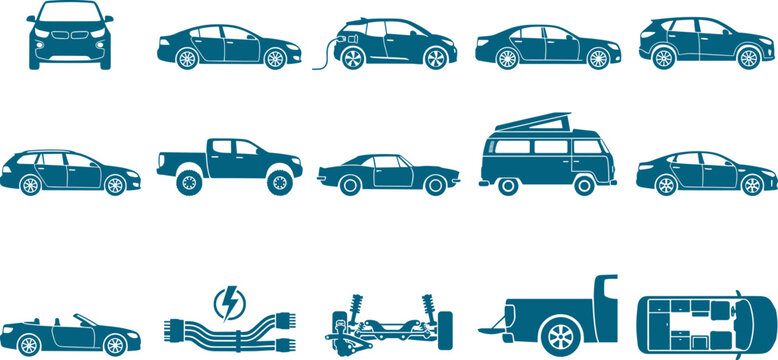 Automotive vehicle and car type collection featuring sedans suvs and electric transport