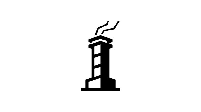 Industrial chimney stack emitting smoke silhouette icon on white background