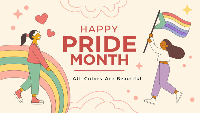 Pride Month, LGBTQ Pride, Rainbow Flag, Diversity Celebration, Inclusive Vector Illustration