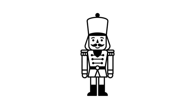 Black and white nutcracker soldier illustration with crown and decorated uniform
