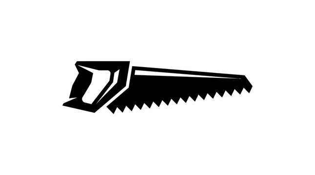 Hand saw tool black and white illustration on white background