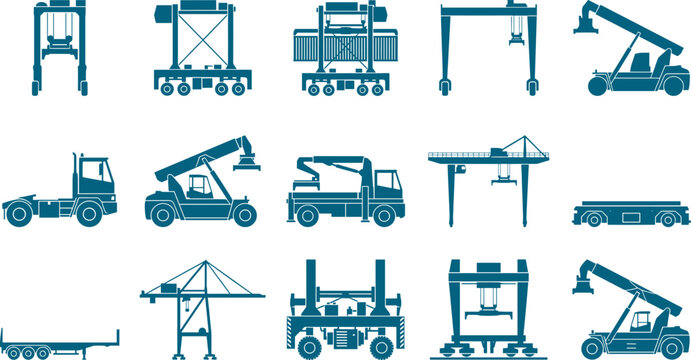 Industrial port machinery and shipping crane bundle for maritime logistics and transport