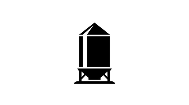 Minimalist black and white silhouette of a house shaped structure on stilts with a triangular roof