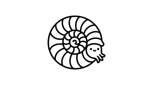 Simple black and white line drawing of a cute spiral shell character