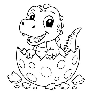 Cute Baby Dinosaur Hatching from Eggshell Kids Coloring Page