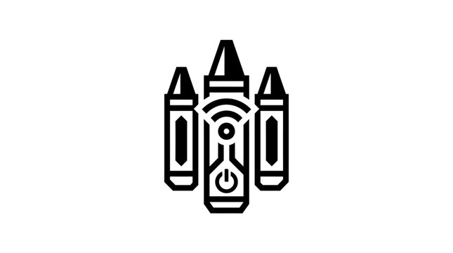Three black outline crayons arranged vertically with abstract patterns