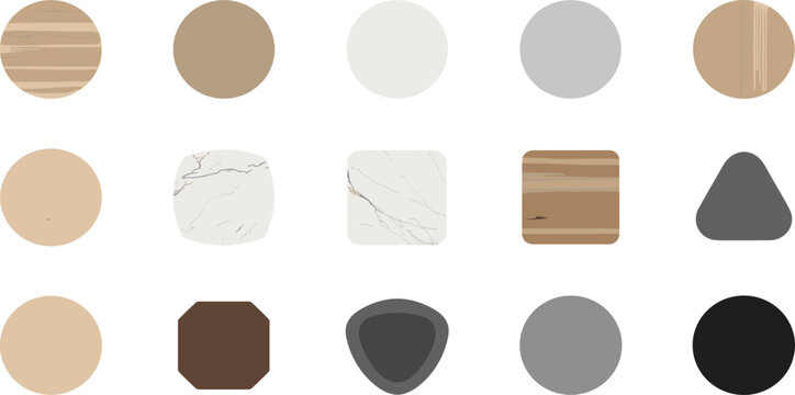 Modern Furniture Table Top Surface Material Swatches in Wood, Marble, Stone, and Solid Colors for Interior Design Vector Collection