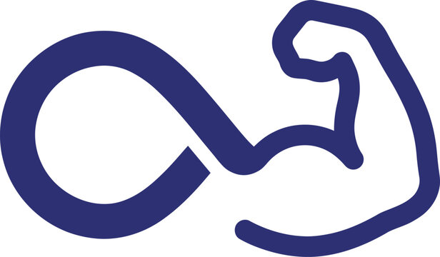 A blue infinity symbol morphing into a flexed arm
