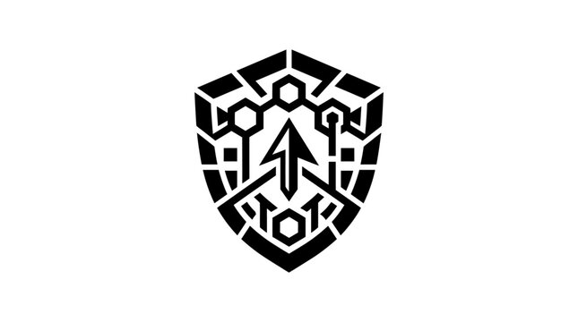 Modern geometric shield with hexagonal pattern and arrow symbol