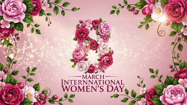 Floral number eight composed of pink and red roses.