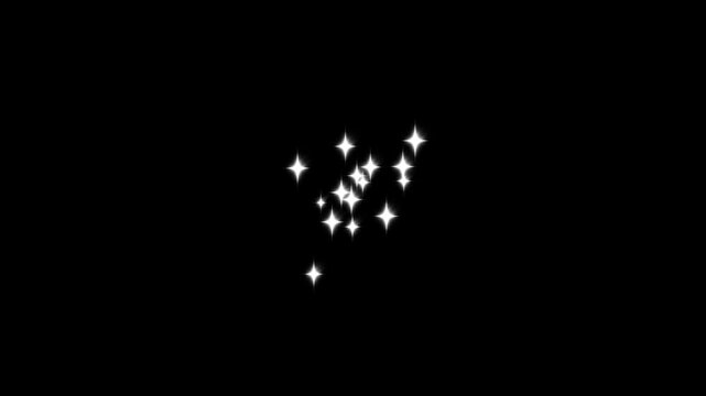 Magic glitter sparkle star blast animation, glowing doodle stars, looping animation twinkling stars shining.shimmering fairy dust flow. glitter confetti trail on black screen. 4k