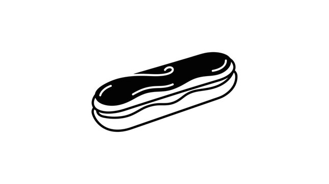 Minimalist black and white line drawing of a chocolate eclair pastry