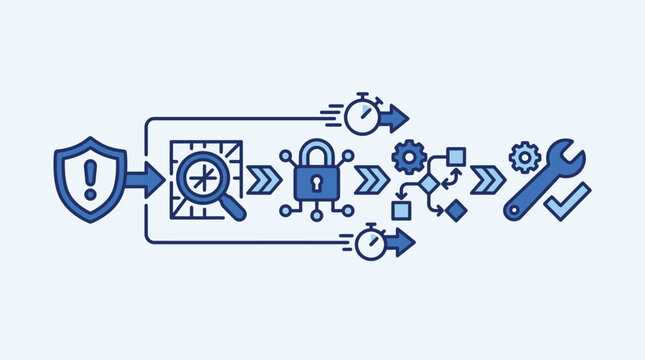 Cybersecurity incident response and vulnerability management process vector illustration