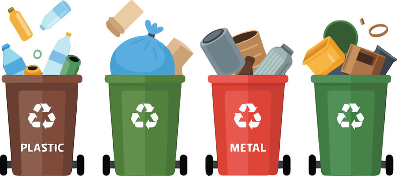 Waste sorting bins for recycling vector illustration