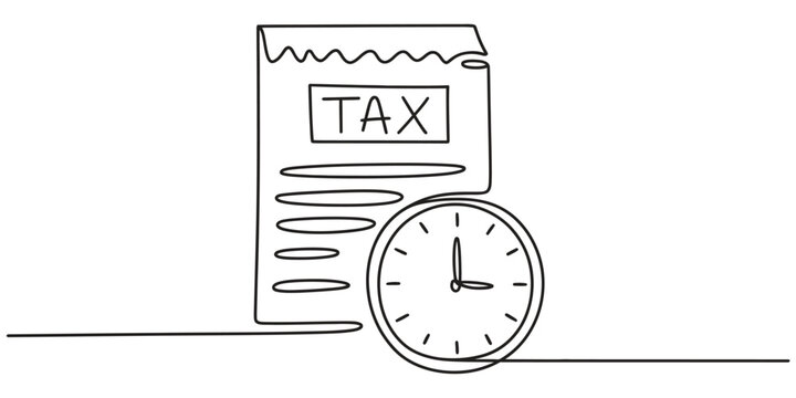Continuous single line drawing of a tax document and a wall clock